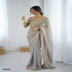 Luxury Fendy Satin Embroidered Designer Saree with Sequin Work